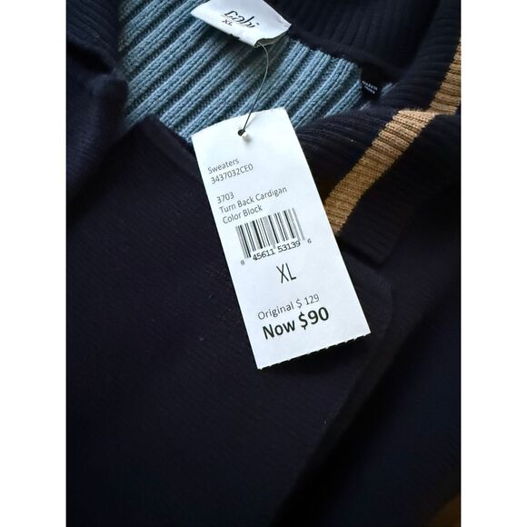 CAbi Varsity Colorblock Cardigan Sweater Jacket – Navy/Tan/Blue – XL – NWT - Picture 11 of 12